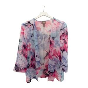 NWT Chico's Tonal Blooms Sheer Jacket Aqua Pearl Cardigan Shawl Size Large